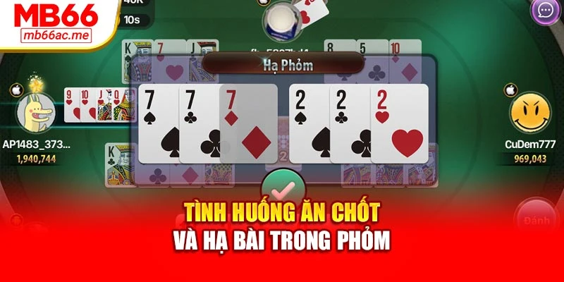 Tình huống ăn chốt và hạ bài trong phỏm